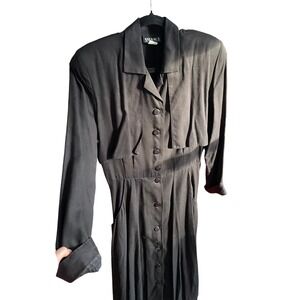 Vintage 1980s STUDIO 1 Black Button Midi Trench Dress Gothic Alt Artsy Whimsy